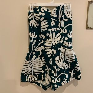 Emerald Green and White Strapless Romper